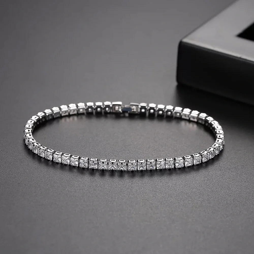 3-5mm Silver Full Drill Fine Tennis Bracelet